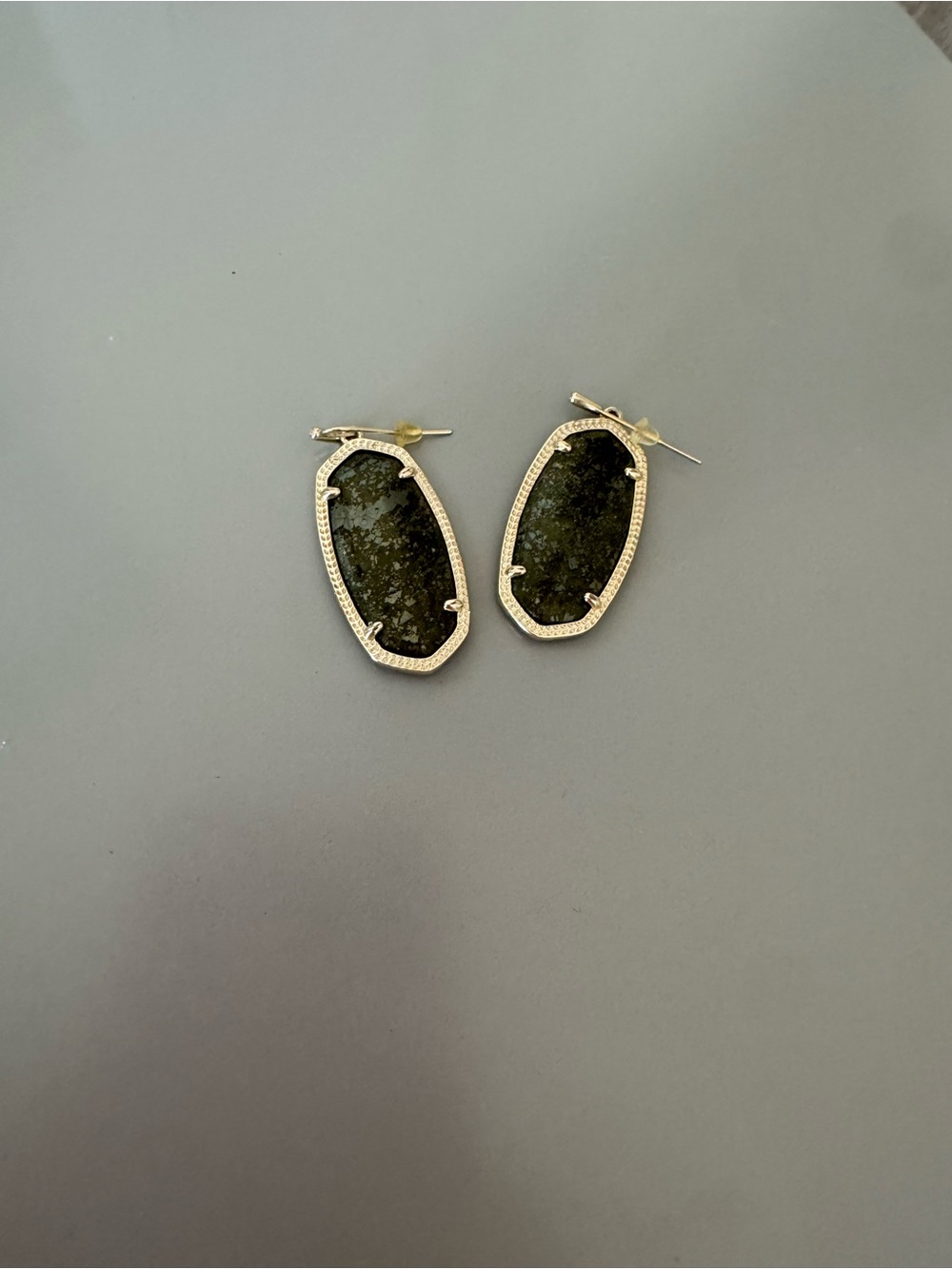 Kendra Scott Gold-Trim Dark Green Stone Drop Earrings